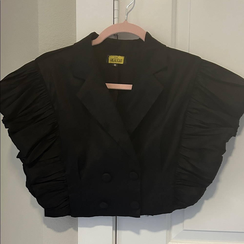Black Double-Breasted Ruffle Sleeve Blouse/Jacket
